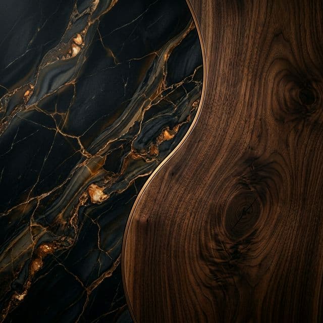 Edle dunkle Küchenmaterialien und Oberflächenstruktur für High-End Küchendesign Edle dunkle Küchenmaterialien und Oberflächenstruktur für High-End Küchendesign